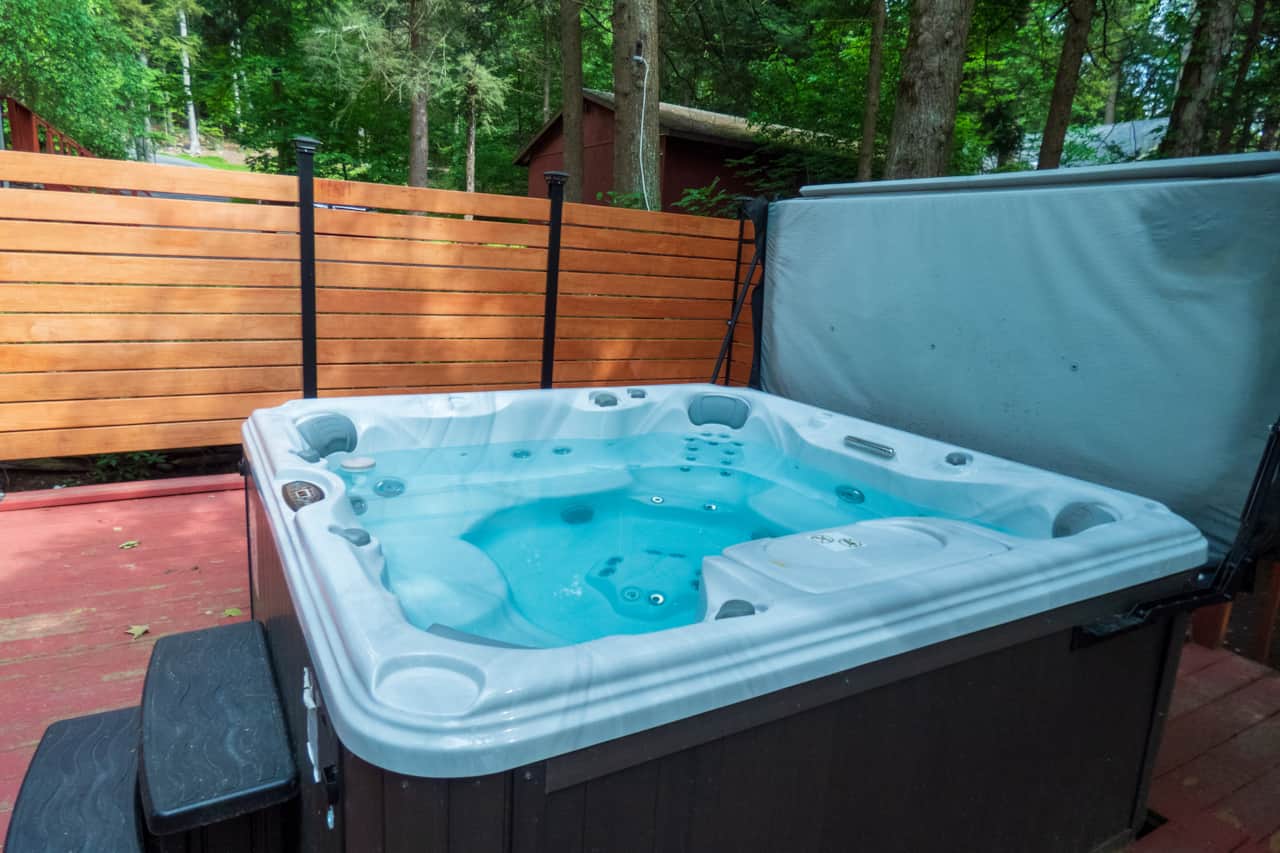 Fencing provides additional privacy for the hot tub