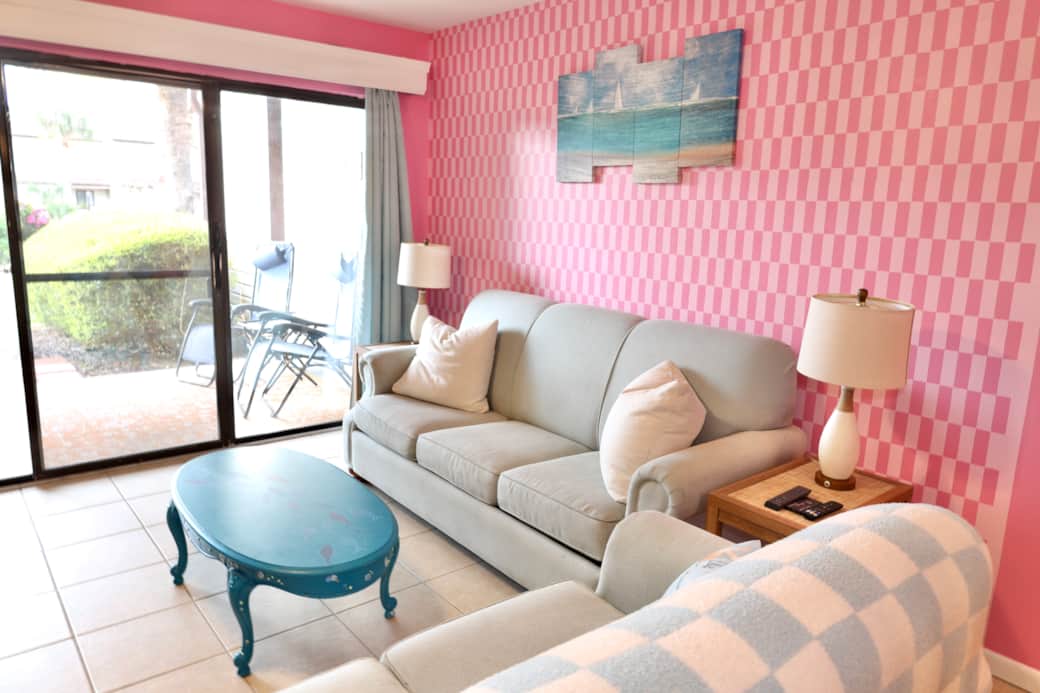 Living room area with queen sofa bed