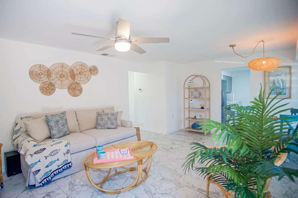 Your stay begins here — an inviting living room that sets the tone for a comfortable, modern escape.