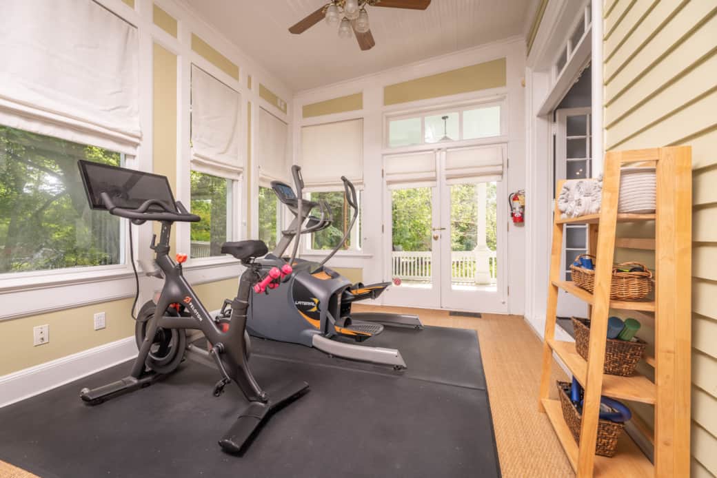 Gym with park views