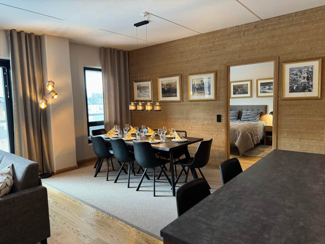 Newly renovated kitchen island and dining area