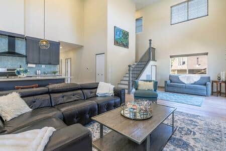 Living Room Kitchen - Gray Queen pull out sofa in back Living Room Kitchen - Gray Queen pull out sofa in back