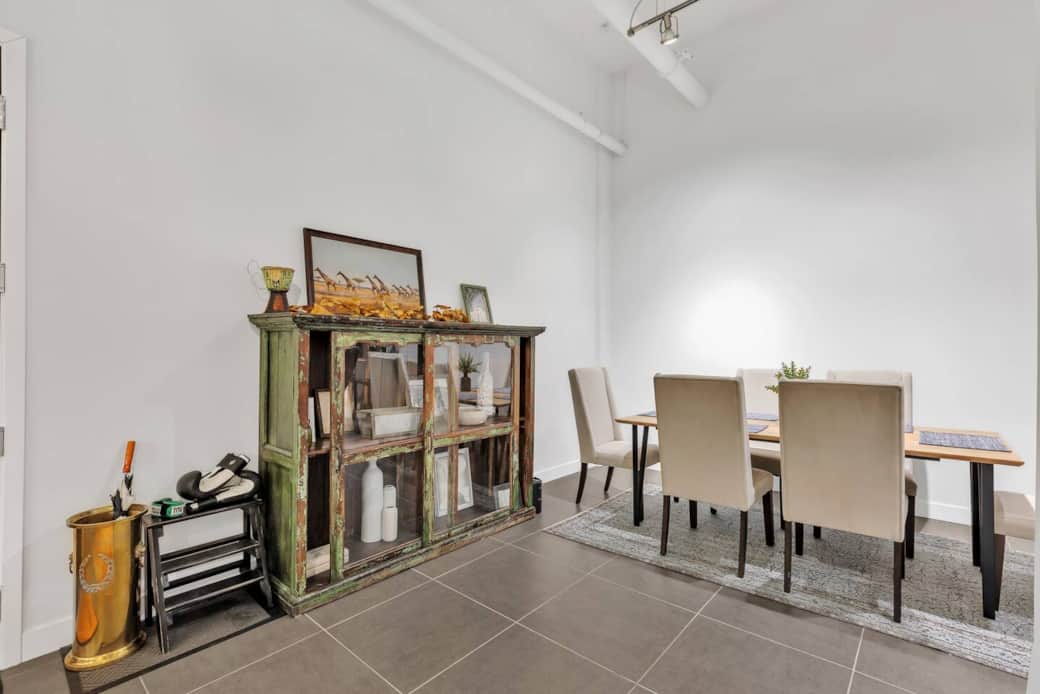 Bright, modern dining space with chic table and seating, perfect for meals together.