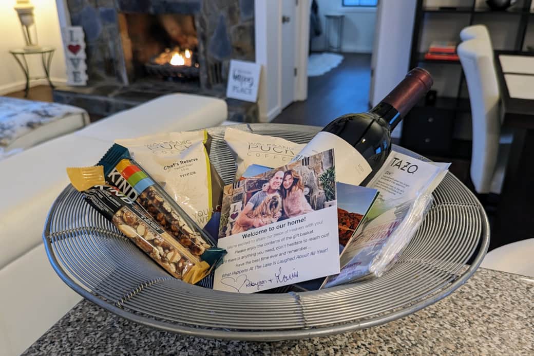 Our gift basket provides a few things for your first night just to say thank you! 