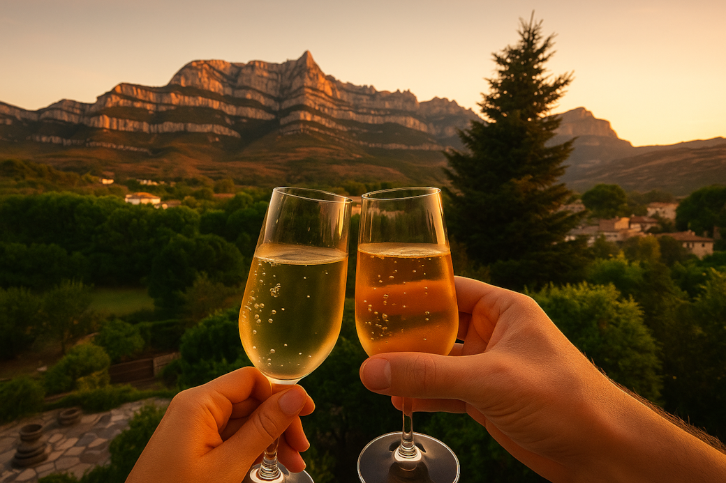 Brindis al atardecer sobre Montserrat
