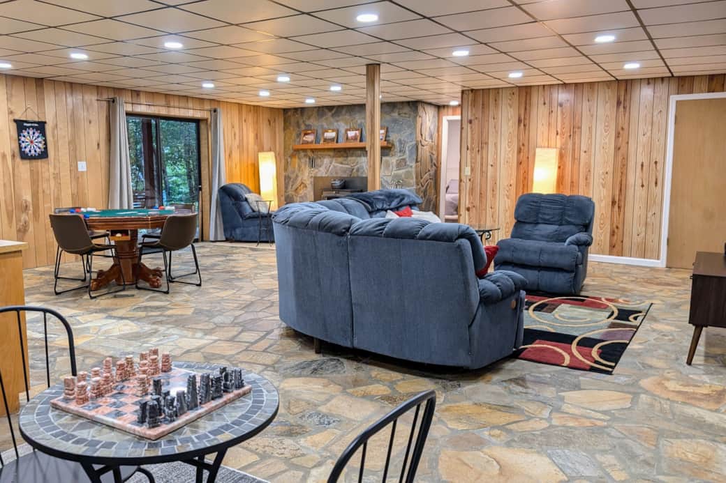 The massive entertainment room downstairs offers lots of room to hang out!