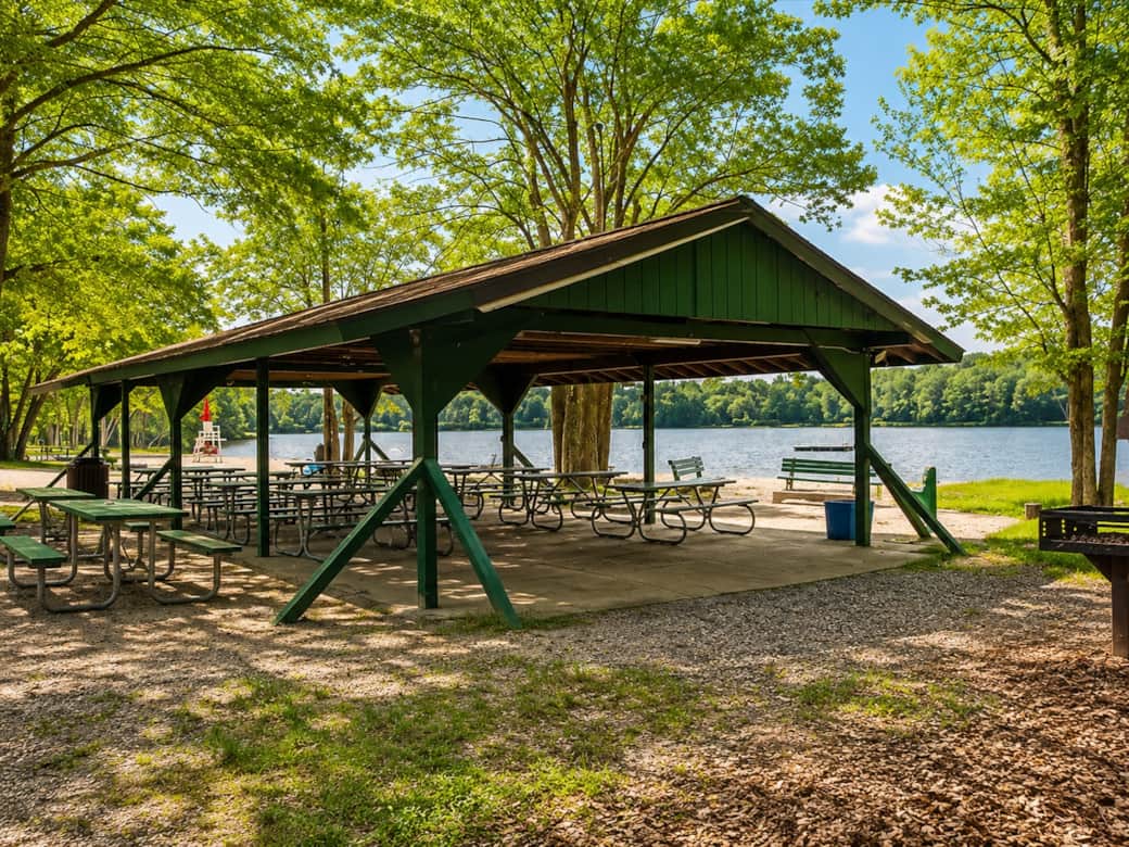 Lakeside picnic pavilion.
