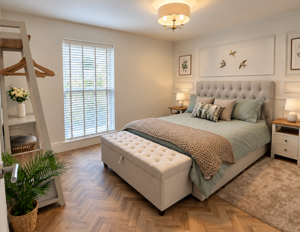 Luxury two-bedroom self catering holiday bungalow in Louth, Lincolnshire, with stylish interiors, private enclosed garden and parking.