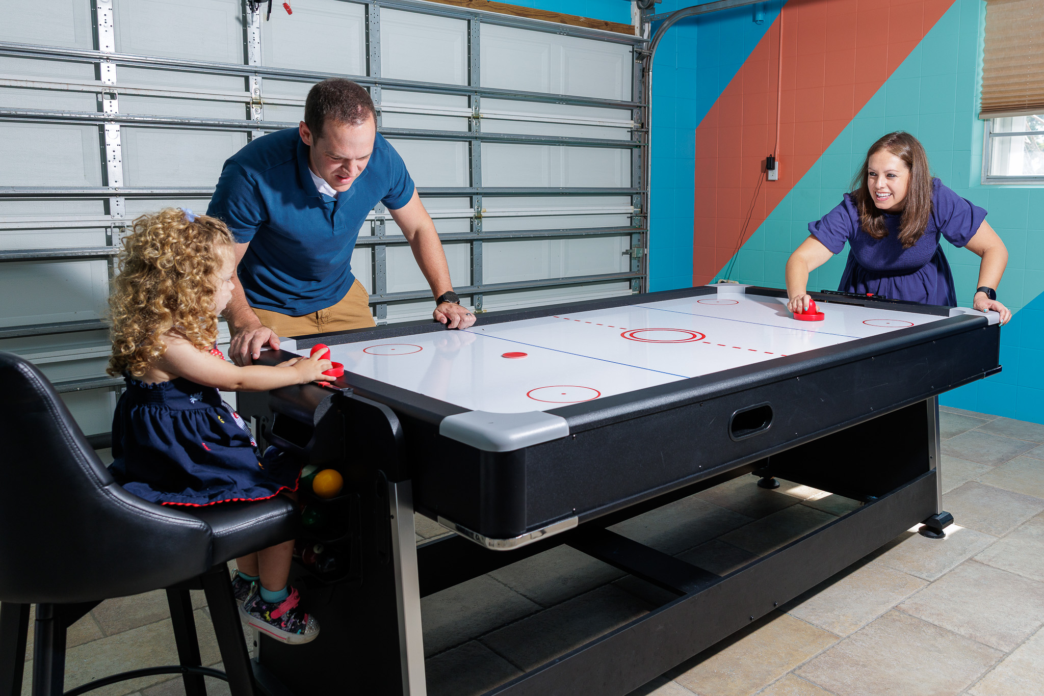 Get ready for some friendly competition with this exciting air hockey table.