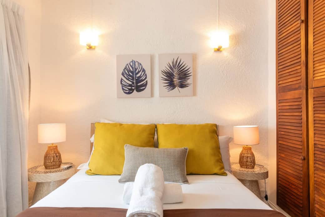 Bedroom 1-small but comfortable-double bed (approx 140cm x 190cm), air conditioning, reading lights 