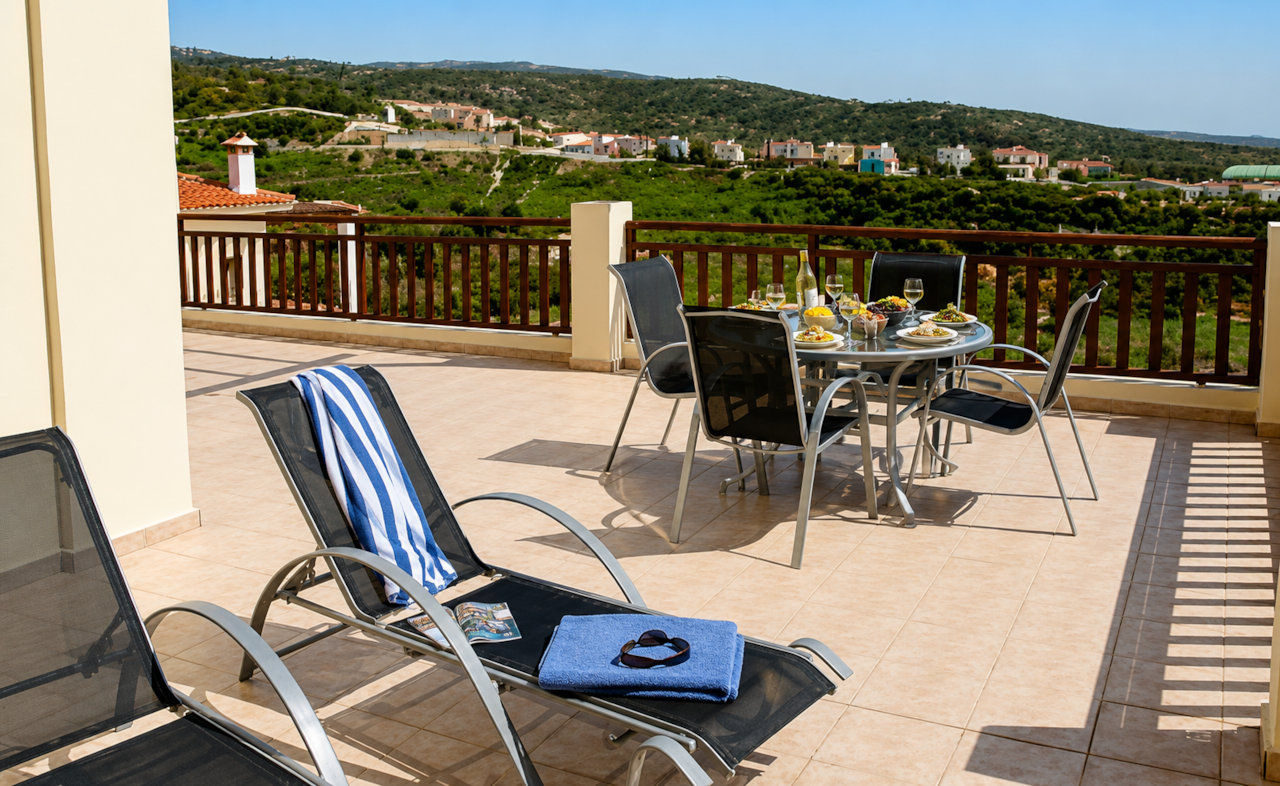 Panoramic views across Peyia and Coral Bay