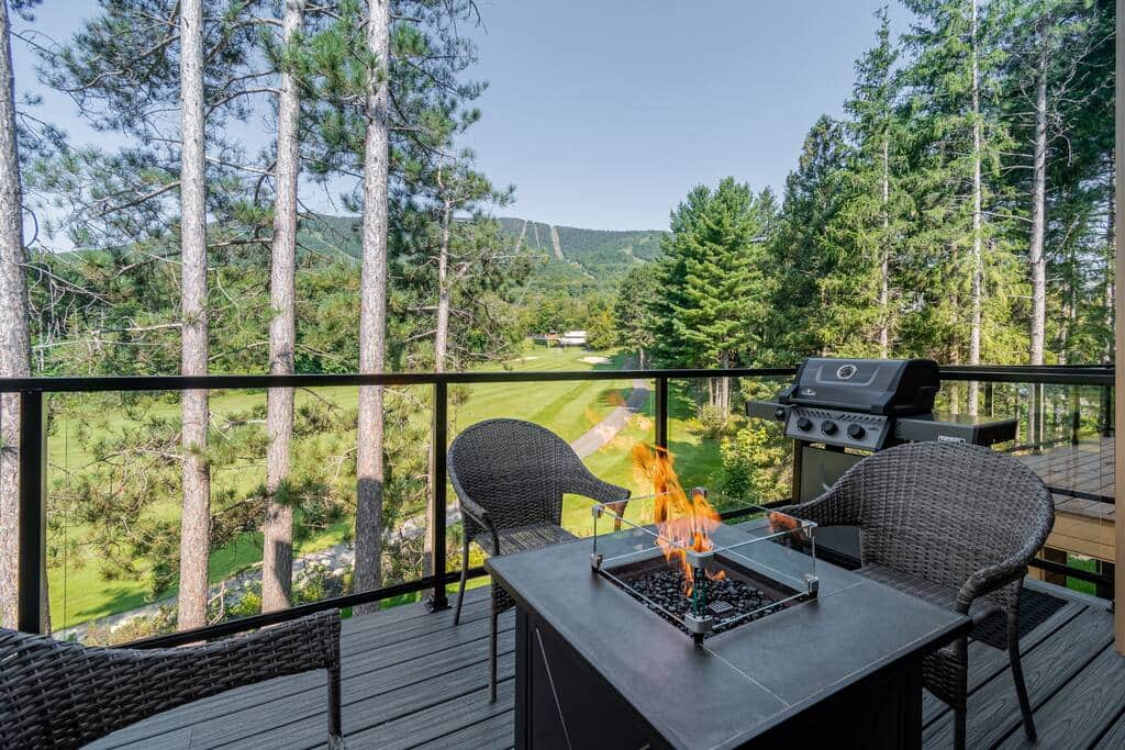 Patio avec vue sur la montagne, BBQ et foyer au gaz