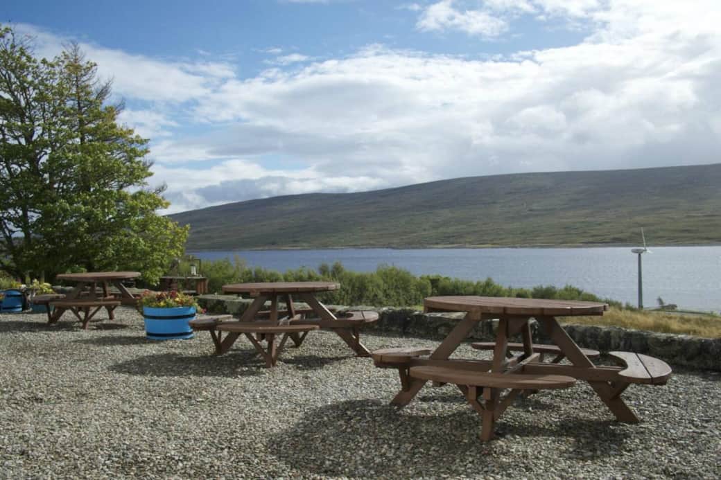 Outside looking over the garden towards the loch
