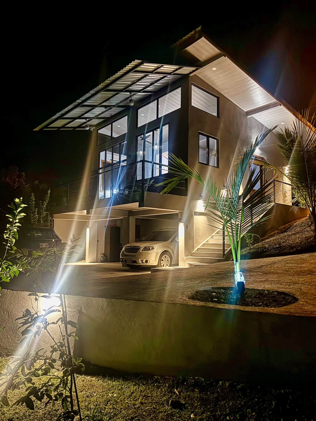 modern exterior illuminated with convenient on-site parking