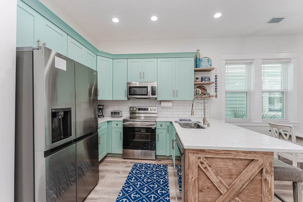 Fully stocked kitchen.