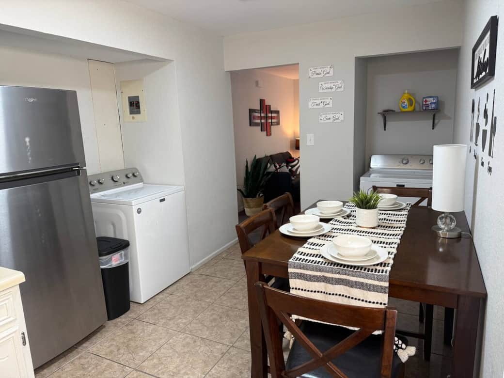 Full Kitchen with washer and dryer. 