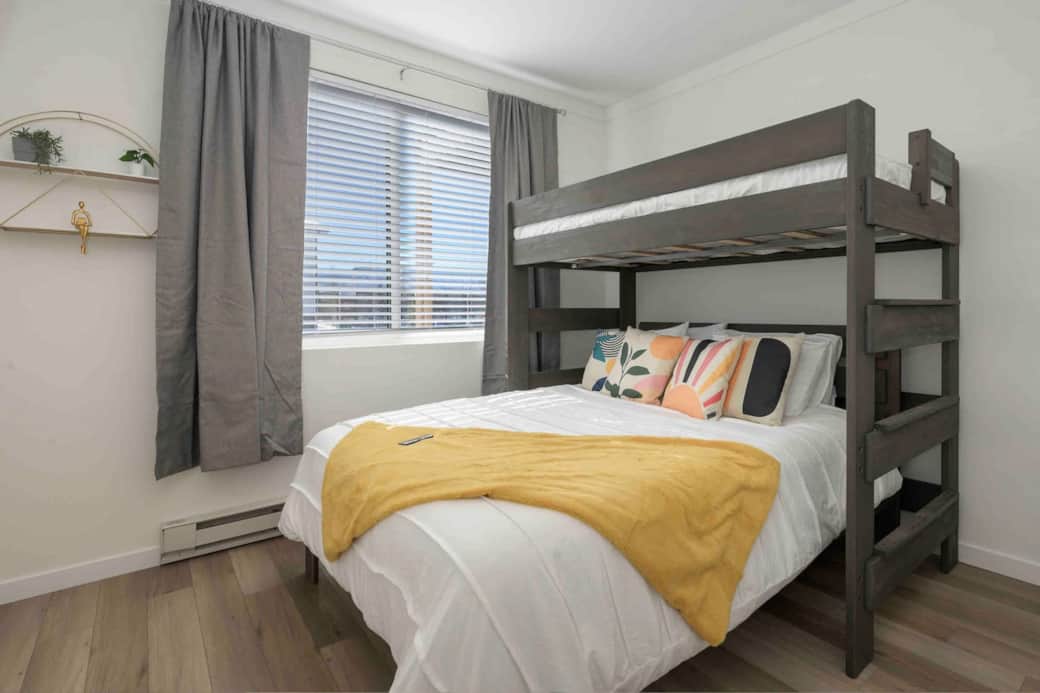 Chill out in the 2nd bedroom. Stocked with fun activities & a smart TV. Top bunk is furnished with a new Brooklyn bedding twin XL mattress. The bottom bed is a Queen with a premium Helix mattress!  Control your own heat with separate thermostat. 