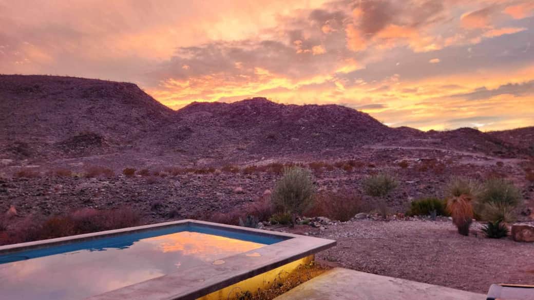 sunset by the pool