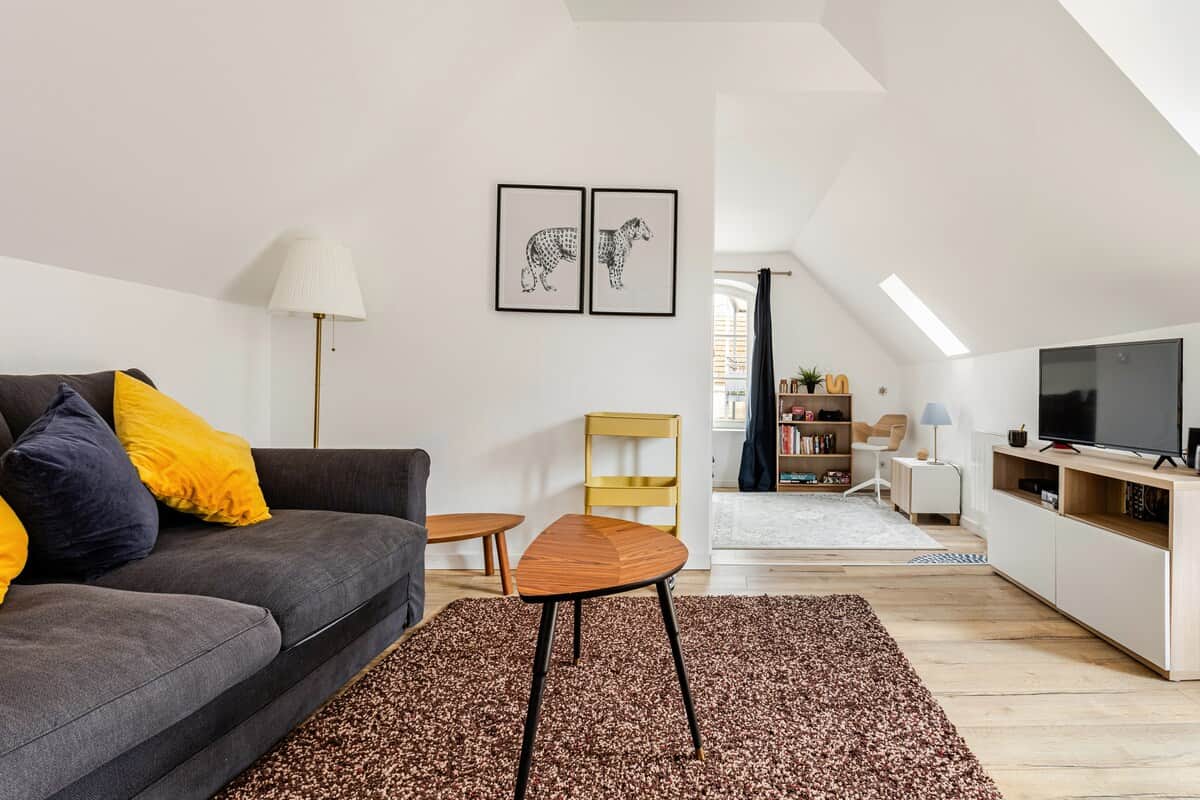 Le salon dispose d'un canapé 3 places confortable. Il est convertible en lit 140*200.

La télévision HD est connectée à la TVBox de Bouygues et un lecteur DVD est également disponible avec plusieurs DVD .

Le salon donne sur une petite cour calme.