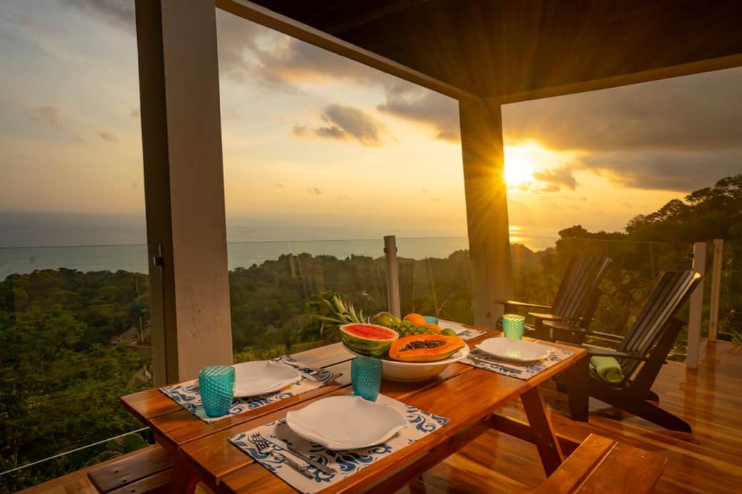 Outdoor dining at Sunset on the balcony