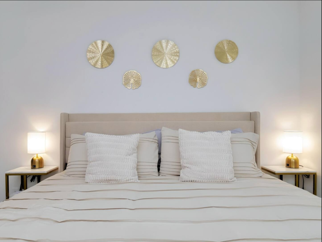 Bright and airy bedroom with a comfortable king-size bed. 