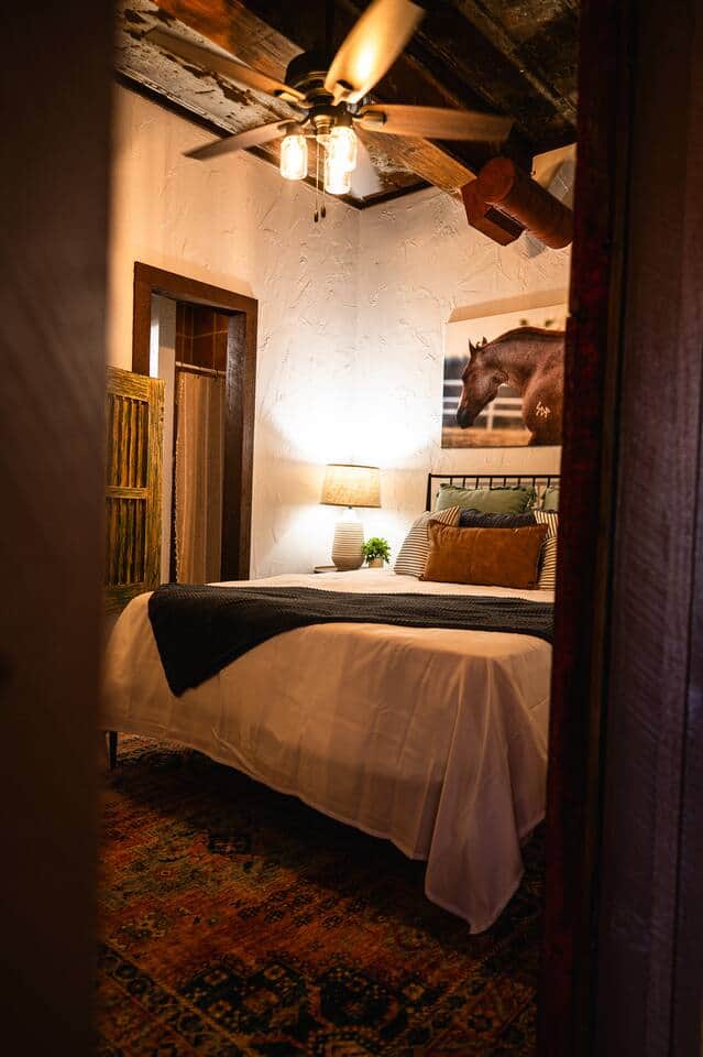 Bedroom, queen bed with private  bathroom. 