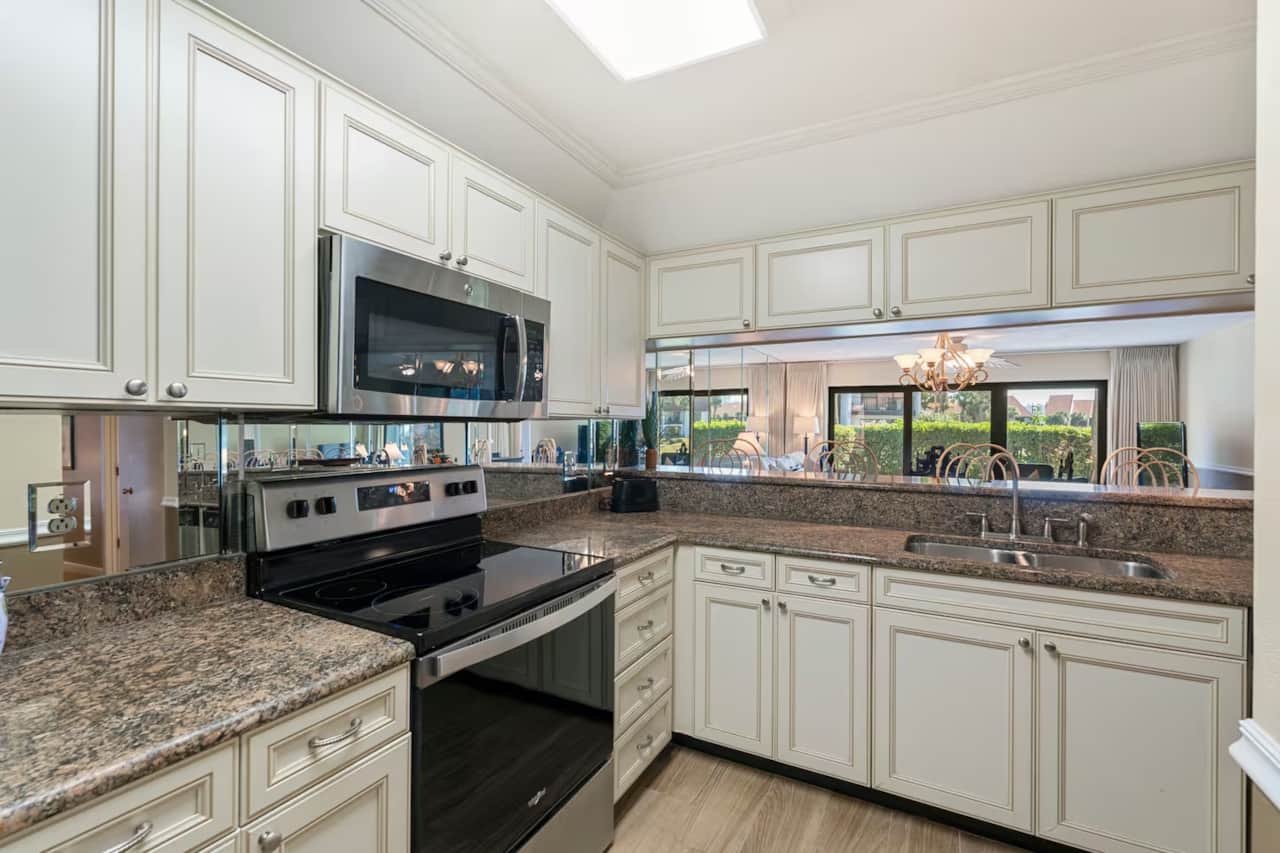 Fully equipped kitchen at Edgewater Villa 2501 — Panama City Beach vacation rental.
