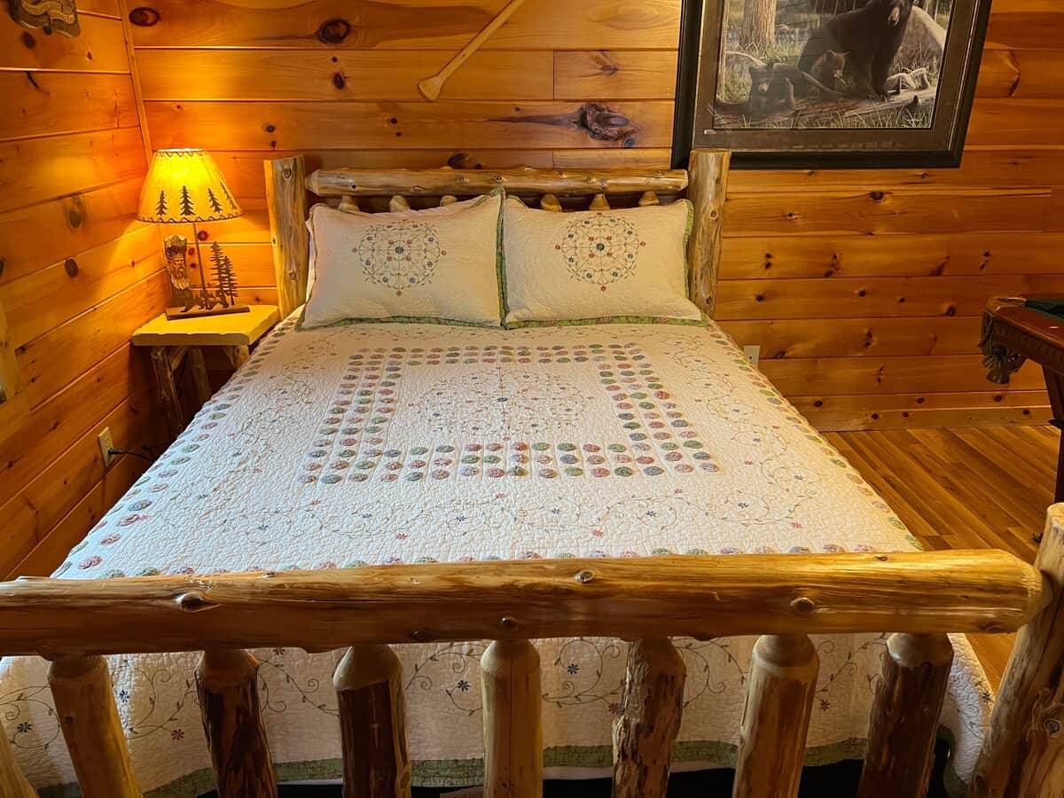 Queen loft bedroom with mountain cabin charm
