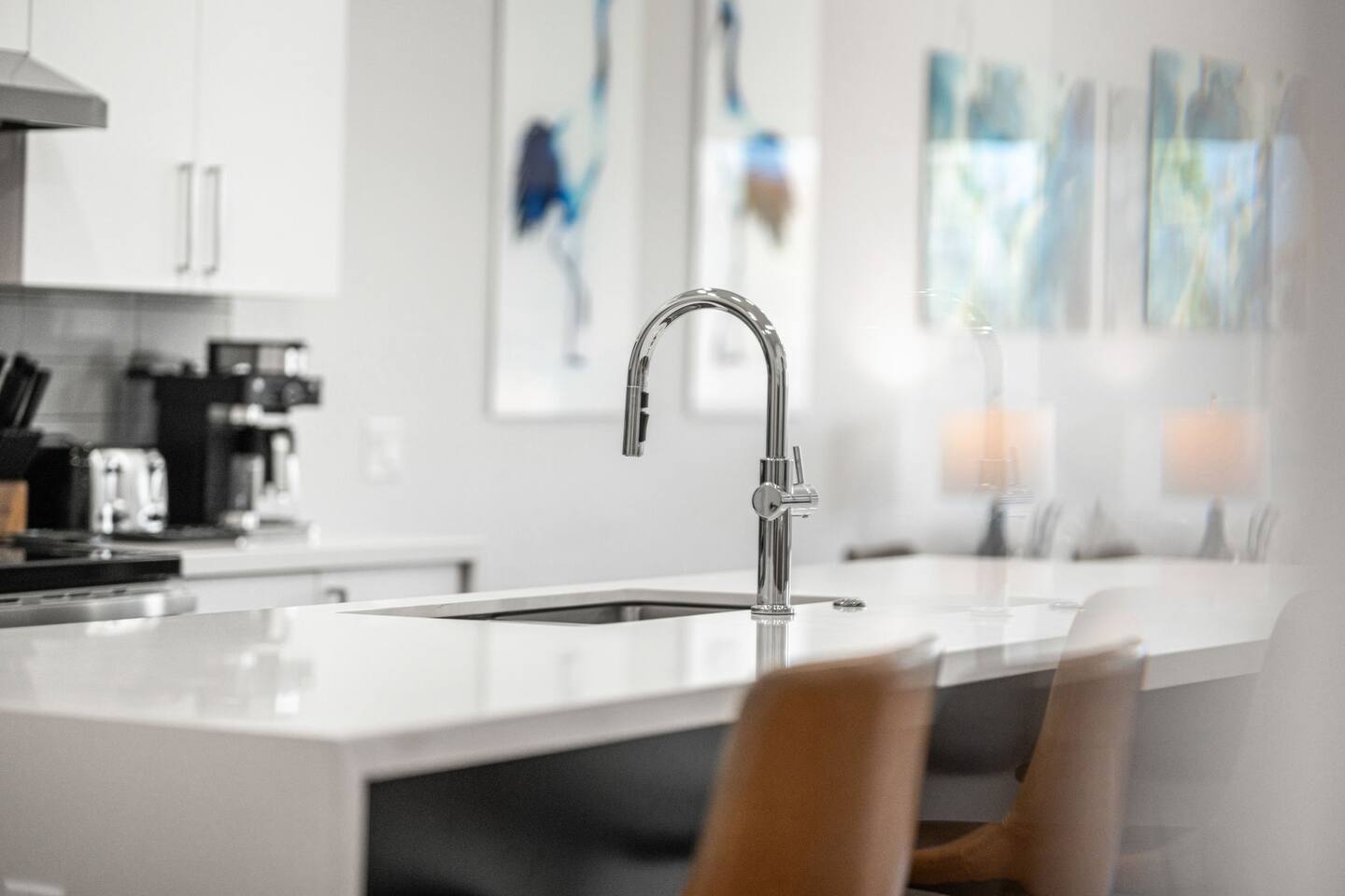 A spacious kitchen island designed for easy prep and gathering.
