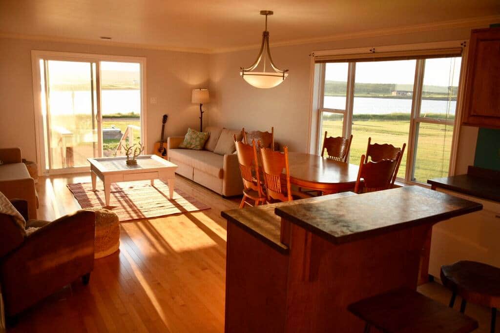 Living room from the kitchen at sunset. Living room from the kitchen at sunset.