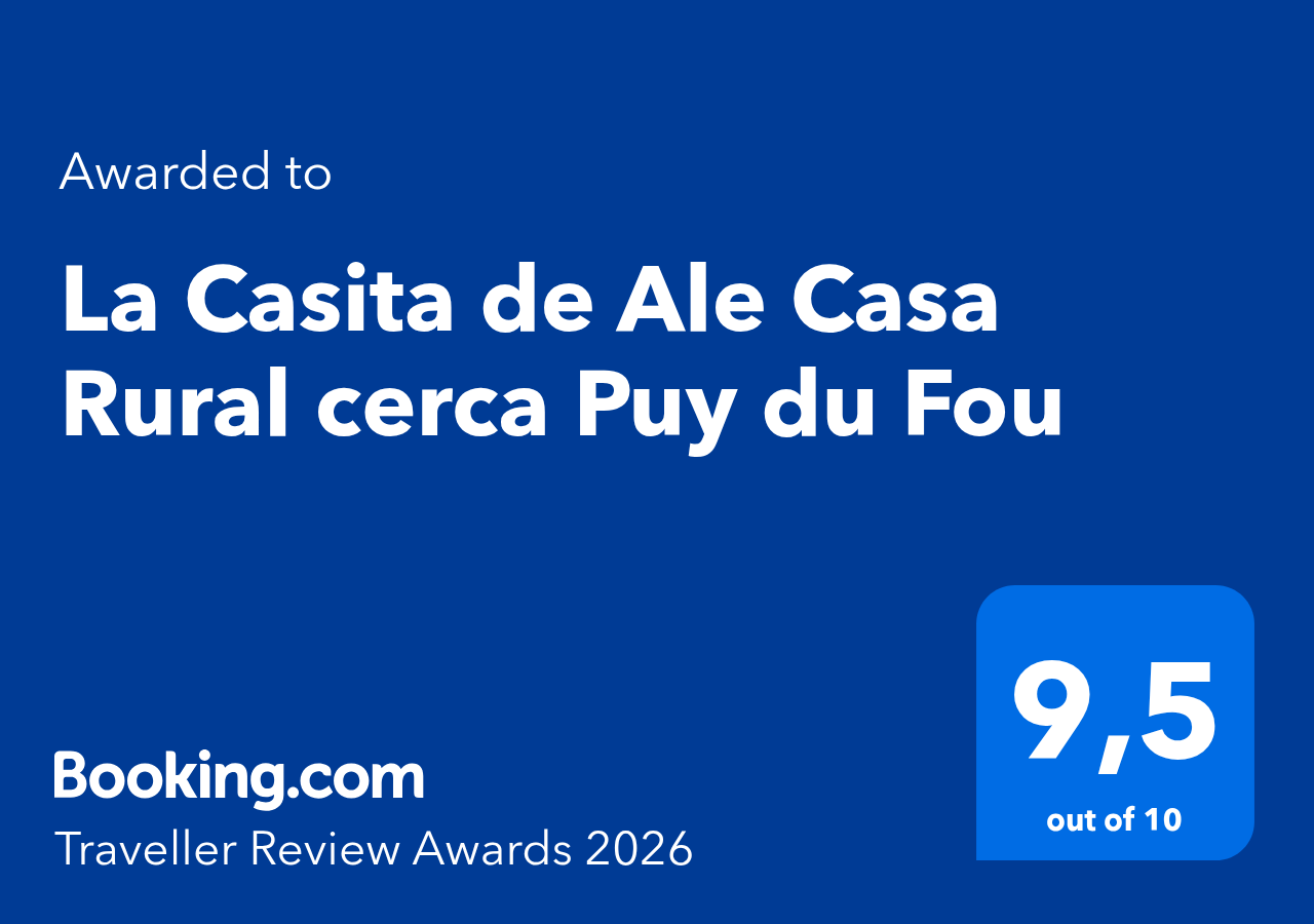 Premio Traveller Review Awards 2026 de Booking con puntuación 9,5 para La Casita de Ale cerca de Puy du Fou Toledo
