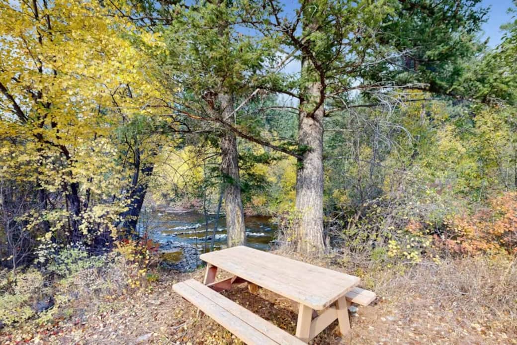 Picnic table by river Picnic table by river