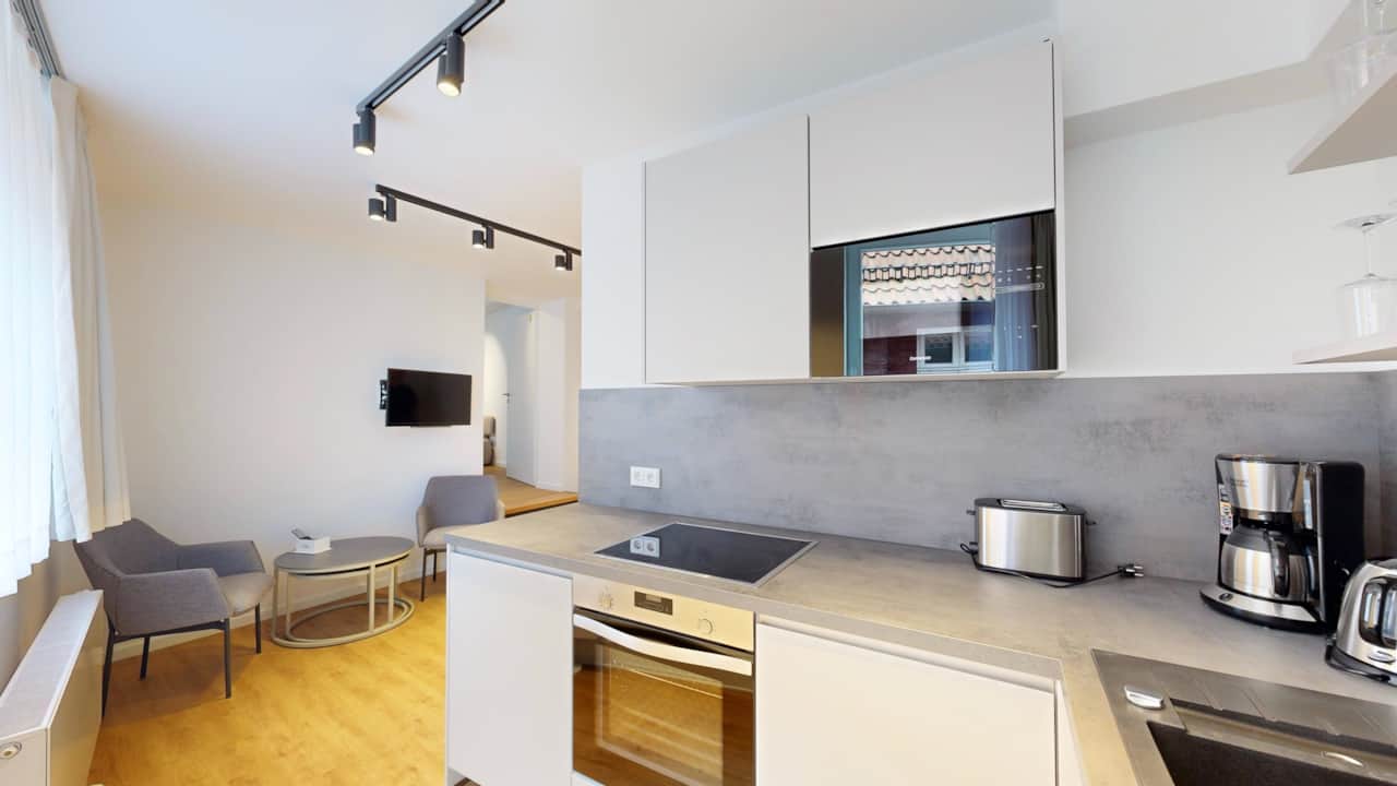 Voll ausgestattete Kitchenette im N°8A Boardinghouse Lüneburg