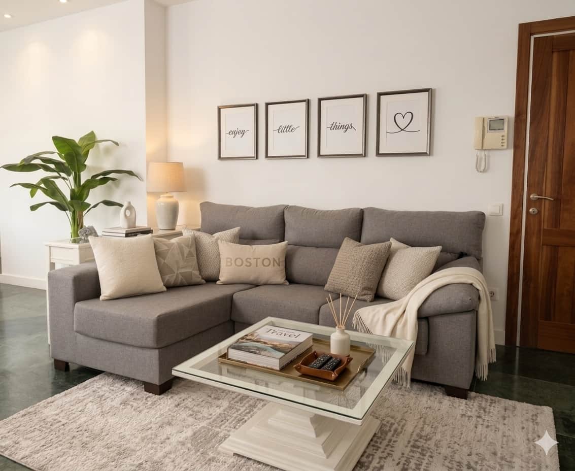 Salón acogedor y cuidado, diseñado para relajarse con comodidad