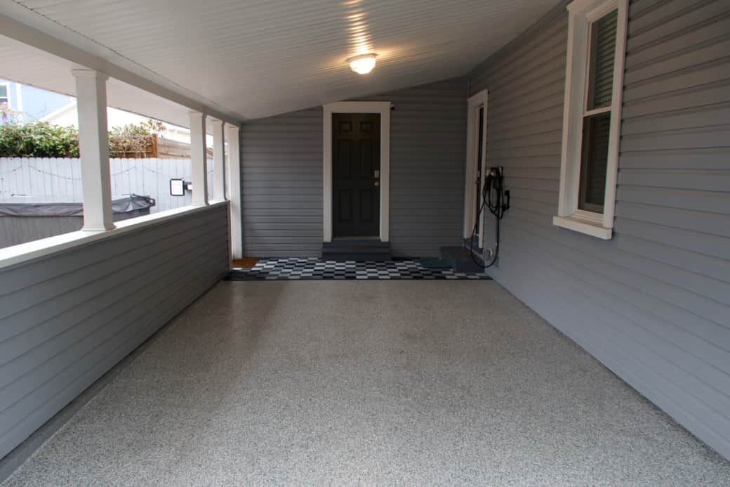 Epoxy floored carport.