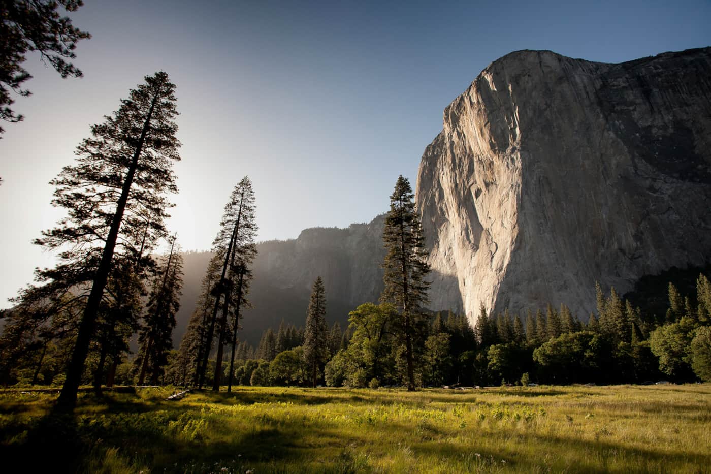 El Capitan rising above Yosemite Valley in late afternoon light