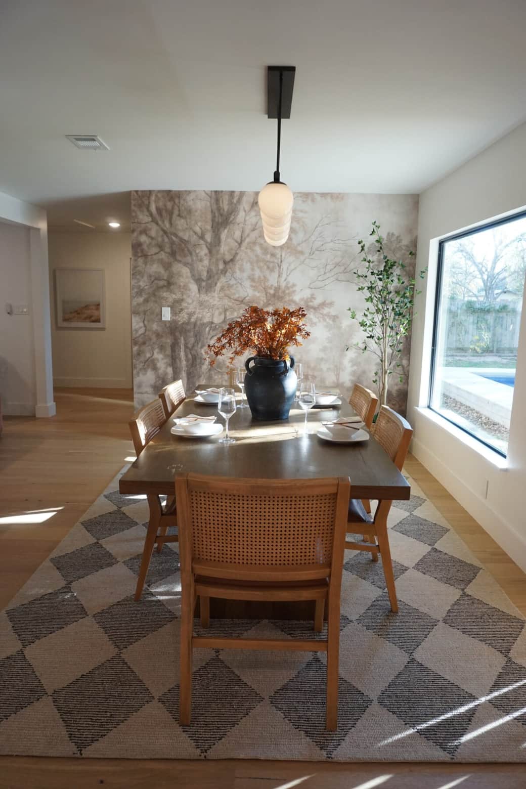 large dining table with seating for six.