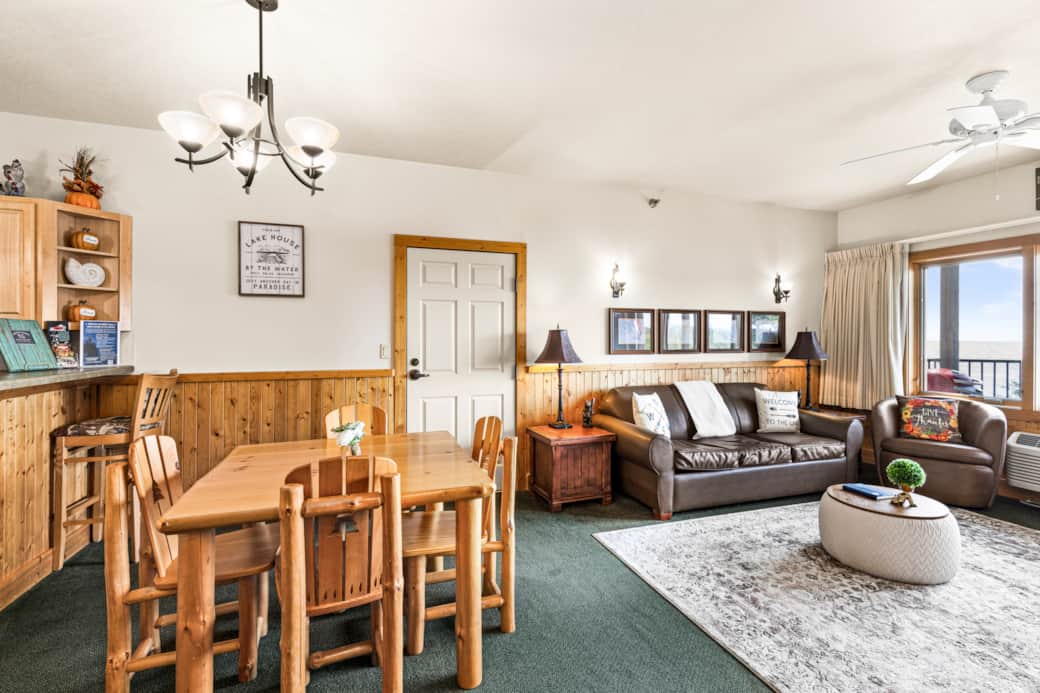 This living room invites you to slow down, sink in, and soak up the Superior scenery.