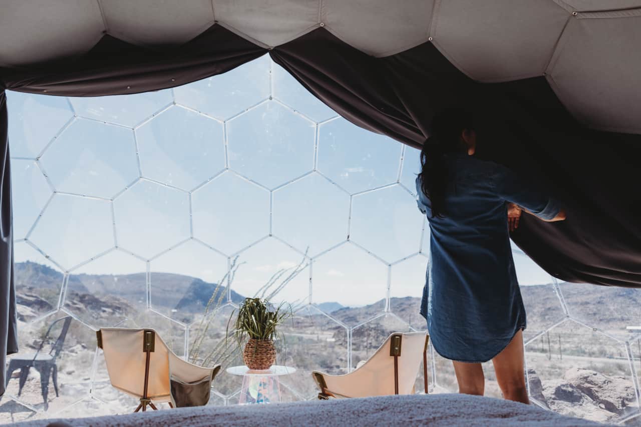 Panoramic dome window at Space Pod 008