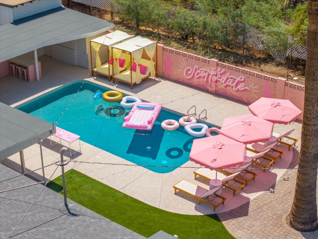 Scottdale's most iconic pink bachelorette house! Your own private pink cabana resort awaits! 