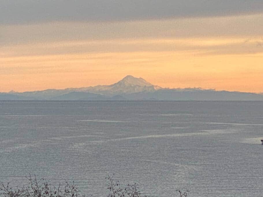 Mount Baker at sunrise from the back deck on a clear morning. 