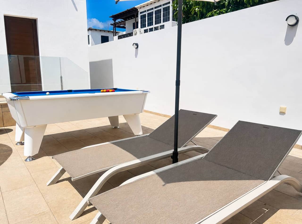 Billiards and sun terrace at Villa Tisalaya Puerto del Carmen, holiday accommodation
