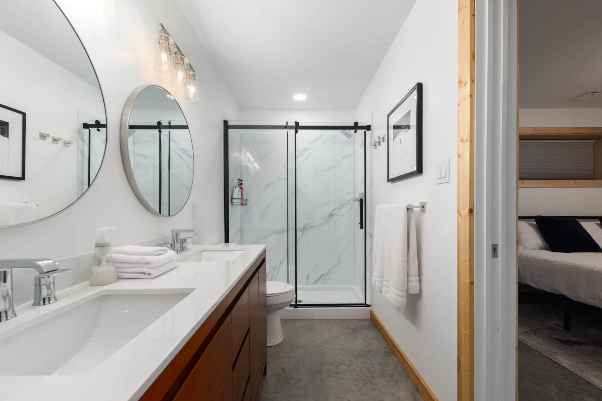 Massive walk-in shower and double luxury sinks for the basement king bedroom.jpg