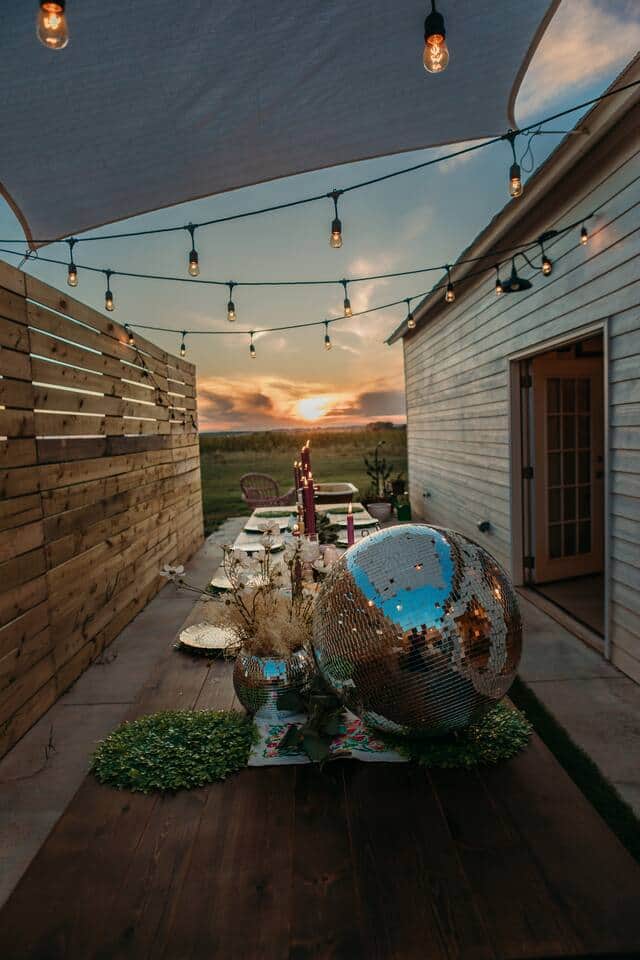 We have two 9 ft farm tables that can be set up on the patio by requests only.  Items on the table are located in the kitchen cabinets