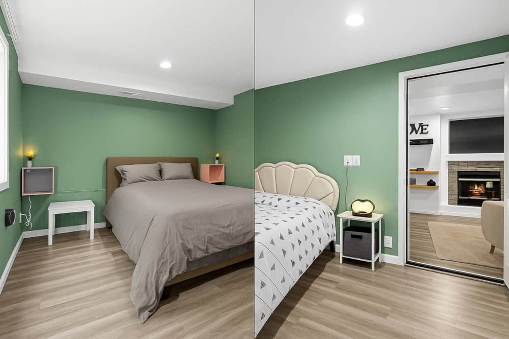 Two private bedrooms with cozy queen beds and work desks — perfect for restful nights and remote work.