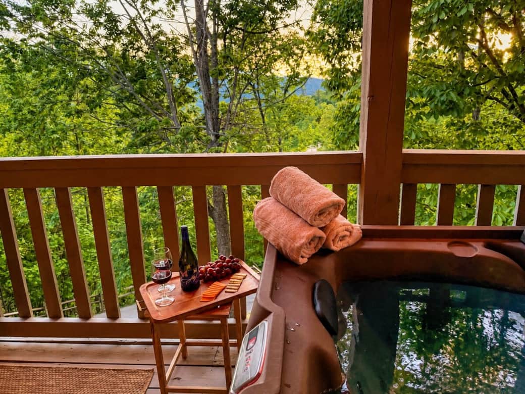 Enjoy a soak in the hot tub with some beautiful sunset views over the mountains! Enjoy a soak in the hot tub with some beautiful sunset views over the mountains!