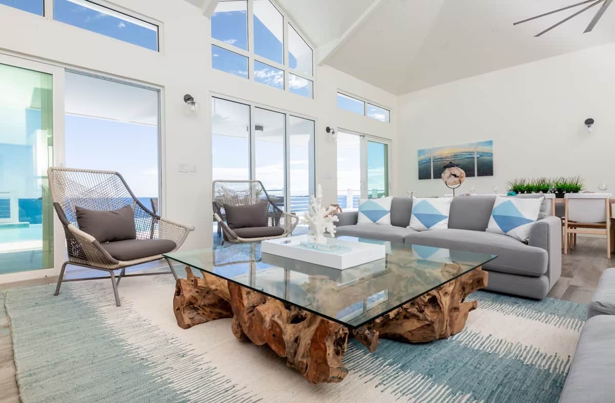 Living Room with natural wood table