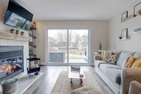 Salon avec foyer au bois