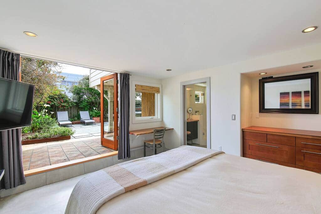 Master Bedroom, French doors open to beautiful garden, hot tub Master Bedroom, French doors open to beautiful garden, hot tub