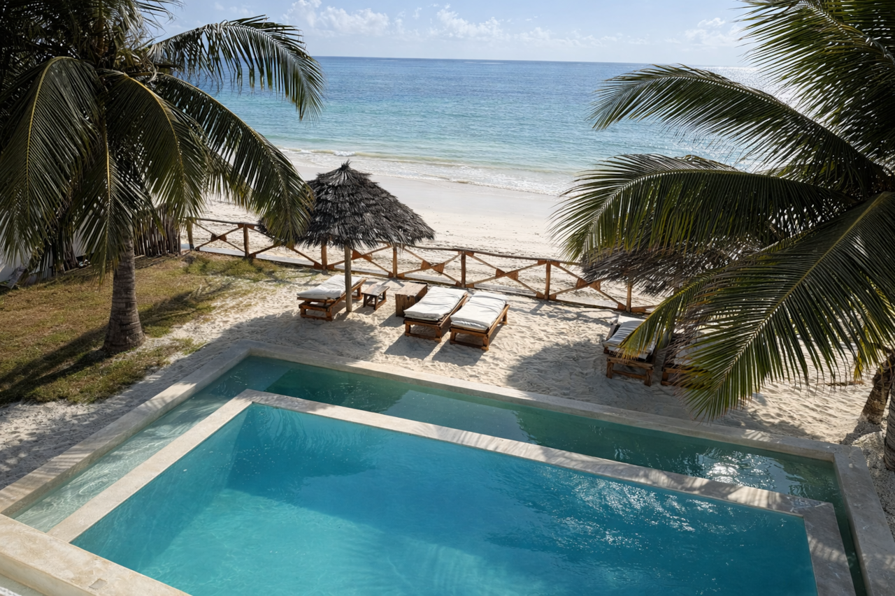 Pool, private beach and beach view